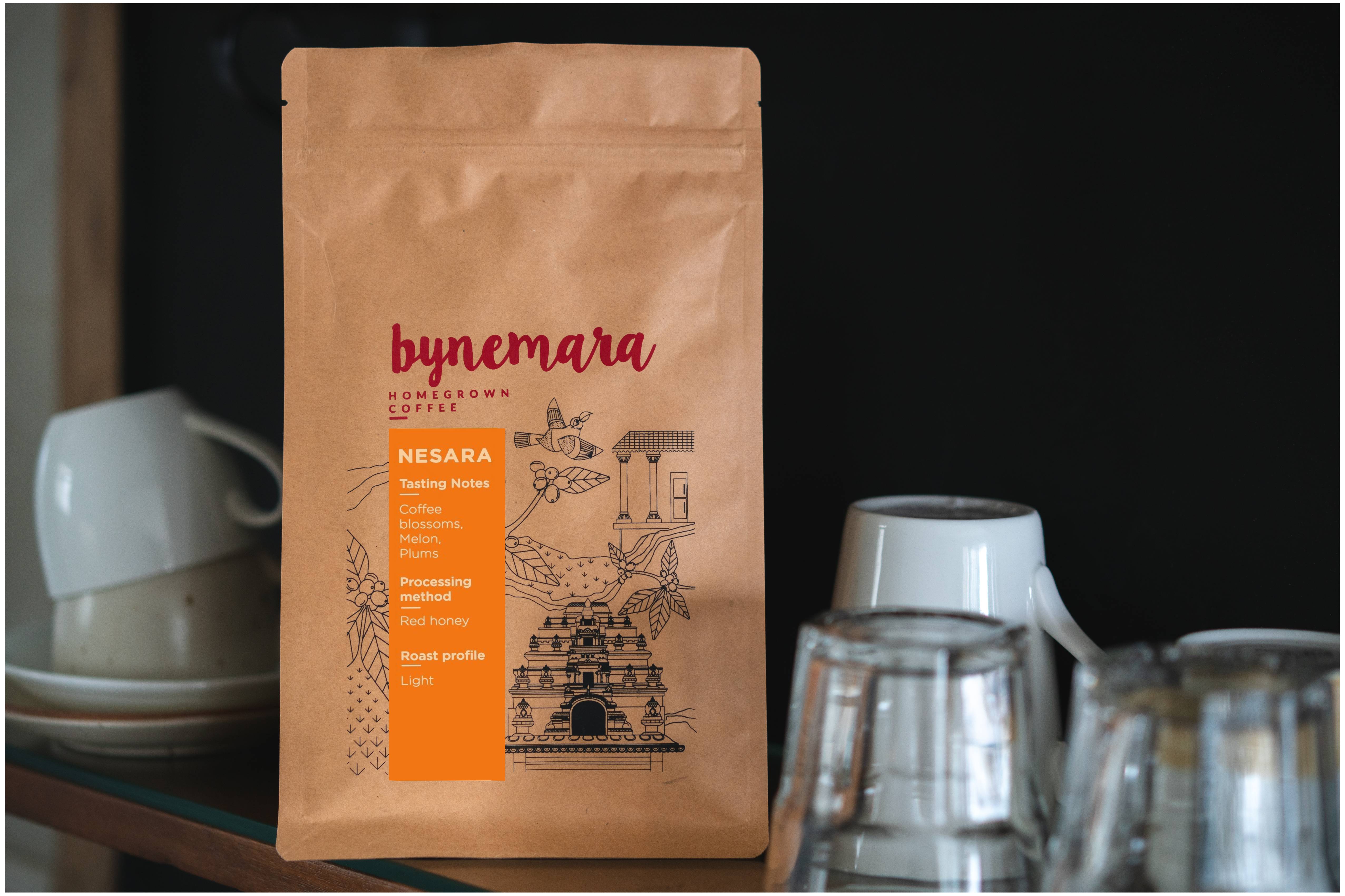 Nesara specialty coffee, process red honey with tasting notes of melon and plums, light roast